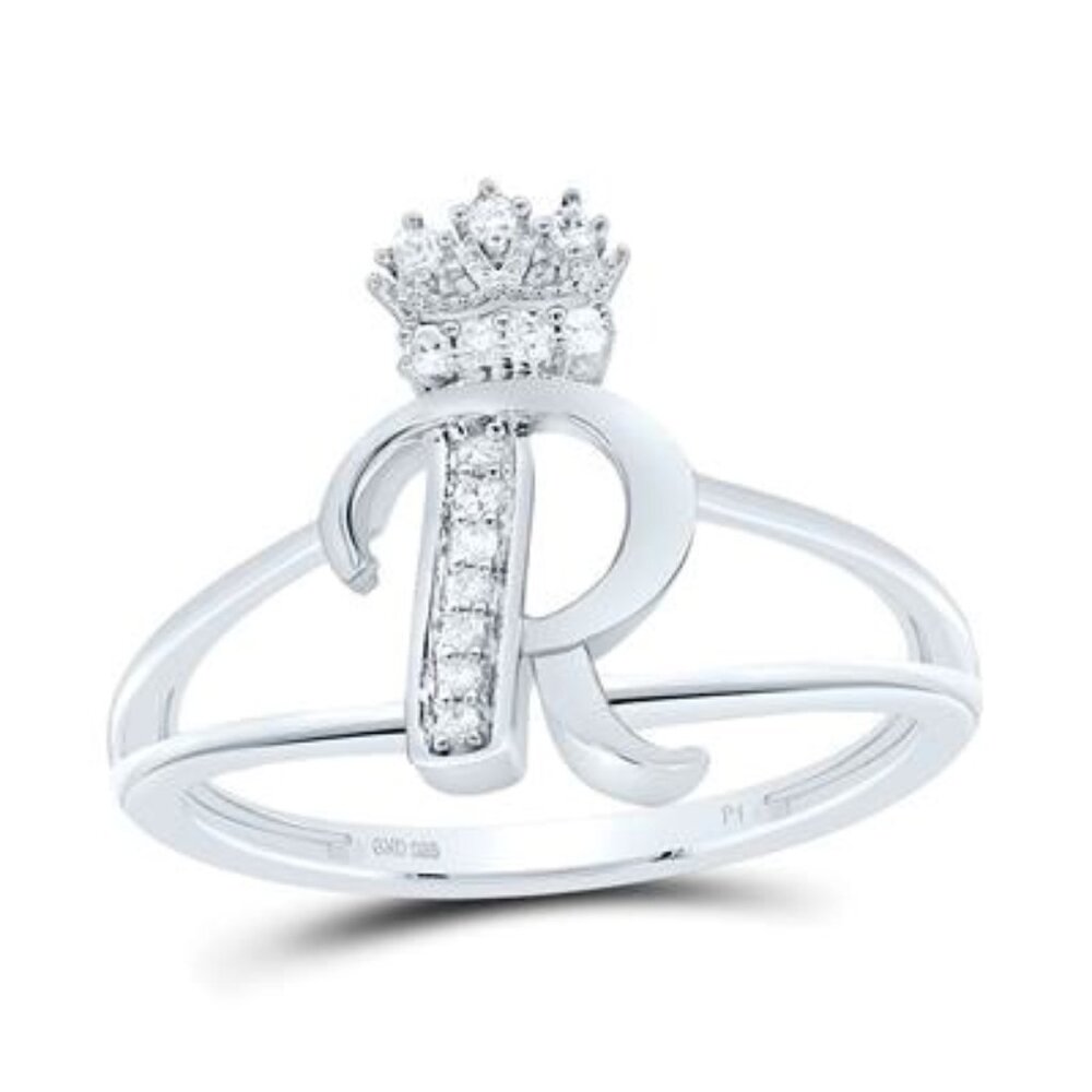 Genuine Real diamond R initial crown ring for women,  Best gift for teen Holiday